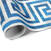 Griechisches Schloss - griechischer Meander - Blau Geschenkpapier (Rolleneckpunkt)