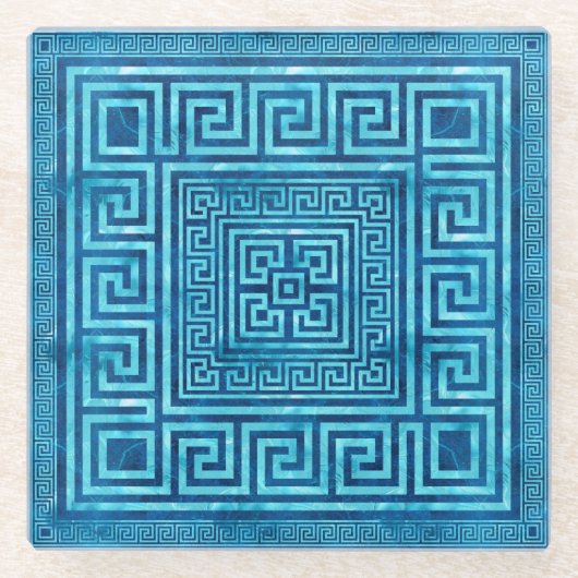 Griechisches Schloss - griechischer Meander - Blau Glasuntersetzer (Vorderseite)