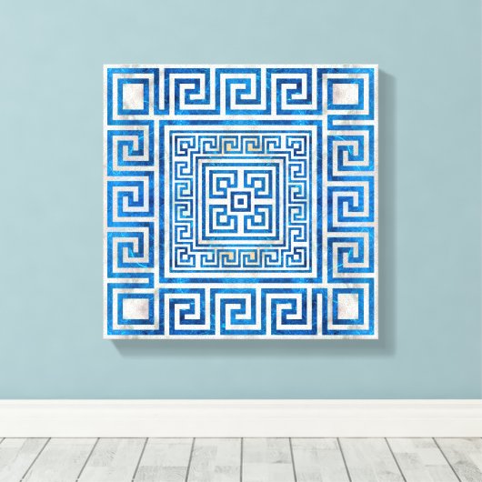 Griechisches Schloss - griechischer Meander - Blau Leinwanddruck (Insitu (Holzboden))