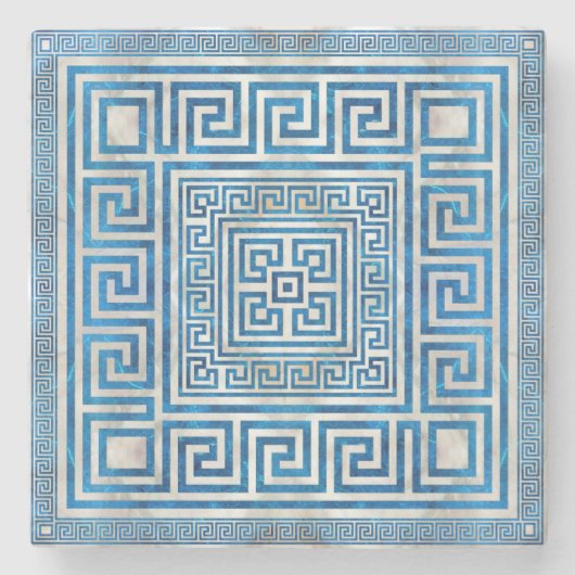 Griechisches Schloss - griechischer Meander - Blau Steinuntersetzer (Vorderseite)