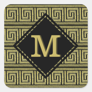 Griechisches Schlüssel-Klassiker-Design in Gold un Quadratischer Aufkleber