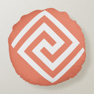 Griechisches Schlüssel-Muster Orange Weiß Geschenk Rundes Kissen