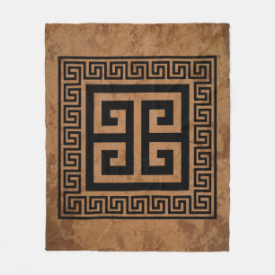 Griechisches Schlüssel-Muster Schwarzes Design Fleecedecke
