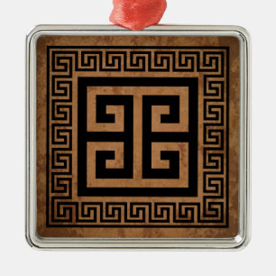 Griechisches Schlüssel-Muster Schwarzes Design Met Ornament Aus Metall