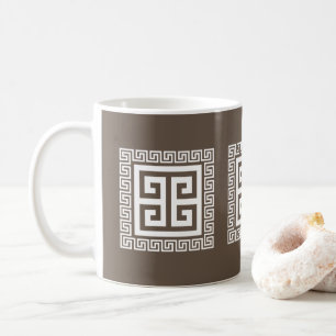 Griechisches Schlüssel Muster Weiß Und Braun Desig Kaffeetasse