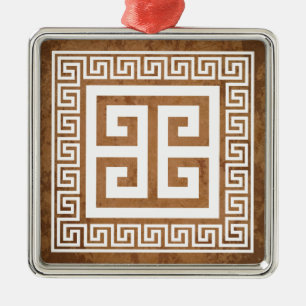 Griechisches Schlüssel-Muster Weißes Design Metall Ornament Aus Metall