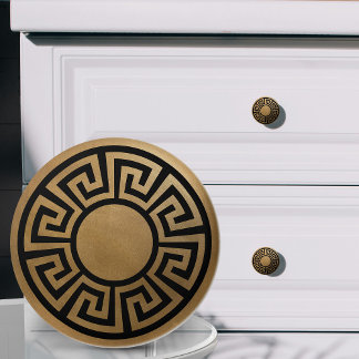 Griechisches Schlüsseldekor - Schwarz und Gold Keramikknauf