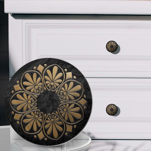 Griechisches Schlüsseldekor - Schwarz und Gold Keramikknauf