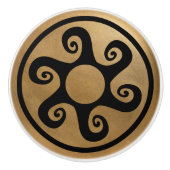 Griechisches Schlüsseldekor - Schwarz und Gold Keramikknauf (Vorderseite)