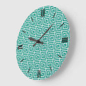 griechisches Schlüsseldesign - aquamarin und weiß Große Wanduhr (Winkel)