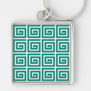 griechisches Schlüsseldesign - aquamarin-weißes Em Schlüsselanhänger