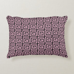 Griechisches Schlüsseldesign - Rosa und Schwarz Dekokissen