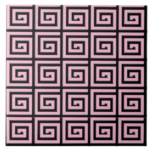 Griechisches Schlüsseldesign - rosa und schwarz Fliese (Vorderseite)