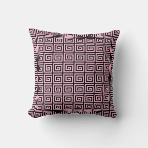 Griechisches Schlüsseldesign - Rosa und Schwarz Kissen