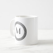 Griechisches Schlüsselentwurfs-Monogramm Kaffeetasse (Vorderseite Links)