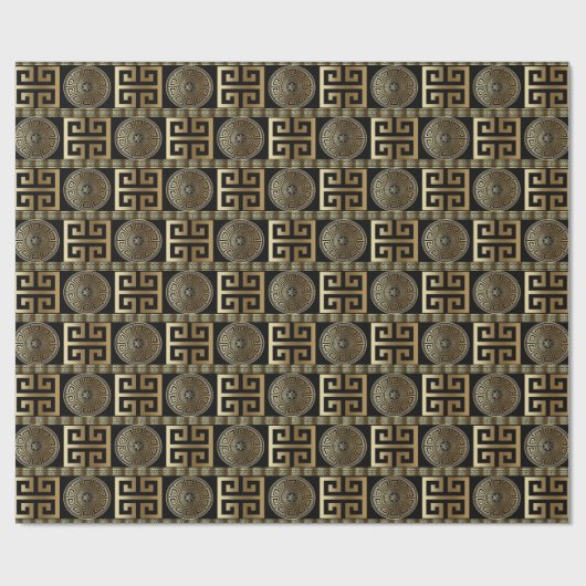 Griechisches Schlüsselgold für Schwarze Geometrie Geschenkpapier (Flach)