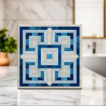 Griechisches Schlüsselmosaik - Travertin und Blaue Fliese<br><div class="desc">Griechisches Schlüsselmosaik - Travertin und Blauer Marmor</div>