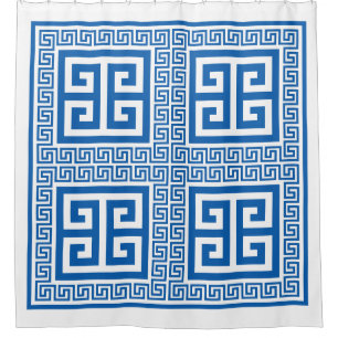 Griechisches Schlüsselmuster Blau und Weiß Duschvorhang