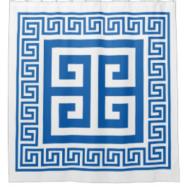 Griechisches Schlüsselmuster Blau und Weiß Duschvorhang