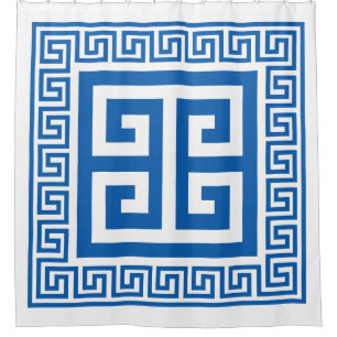 Griechisches Schlüsselmuster Blau und Weiß Duschvorhang