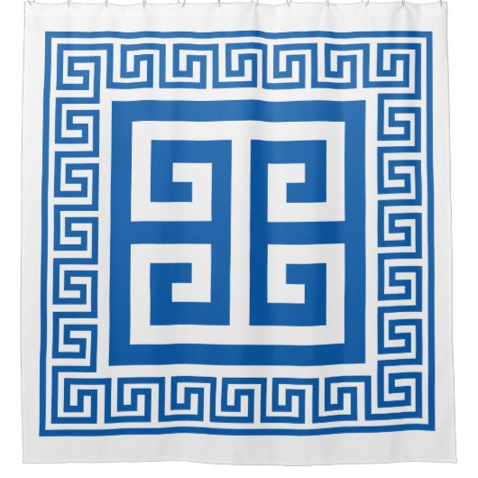 Griechisches Schlüsselmuster Blau und Weiß Duschvorhang (Vorderseite)