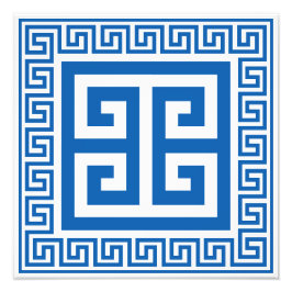 Griechisches Schlüsselmuster Blau und Weiß Fotodruck