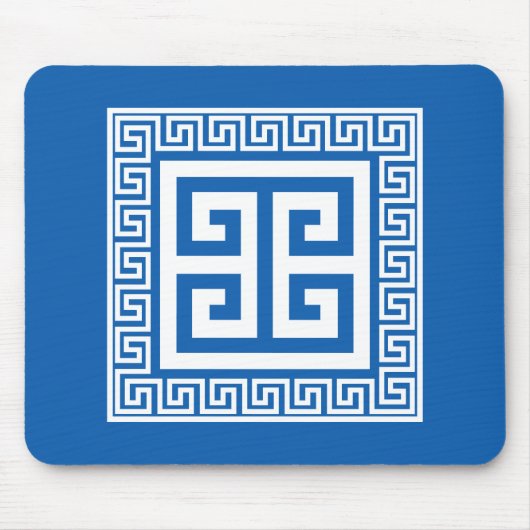 Griechisches Schlüsselmuster Blau und Weiß Mousepad (Vorne)