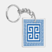 Griechisches Schlüsselmuster Blau und Weiß Schlüsselanhänger (Vorderseite links)