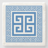 Griechisches Schlüsselmuster Blau und Weiß Steinuntersetzer (Vorderseite)