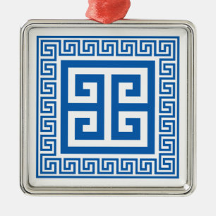 Griechisches Schlüsselmuster Blau- und Weißmetalld Ornament Aus Metall