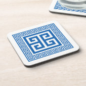Griechisches Schlüsselmuster Blau-Weiß-Design-Unte Getränkeuntersetzer (Linke Seite)