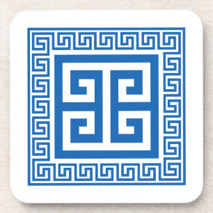 Griechisches Schlüsselmuster Blau-Weiß-Design-Unte Getränkeuntersetzer