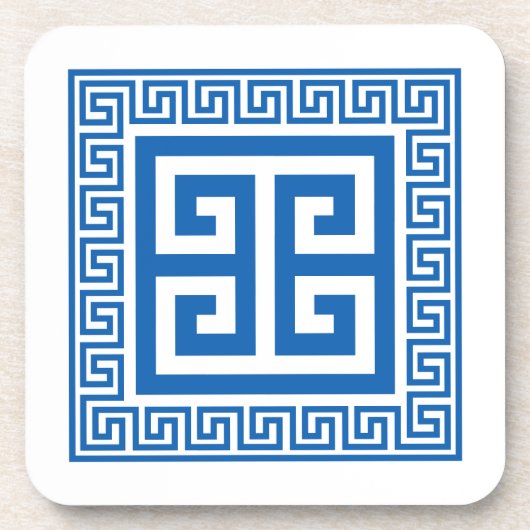 Griechisches Schlüsselmuster Blau-Weiß-Design-Unte Getränkeuntersetzer (Vorderseite)