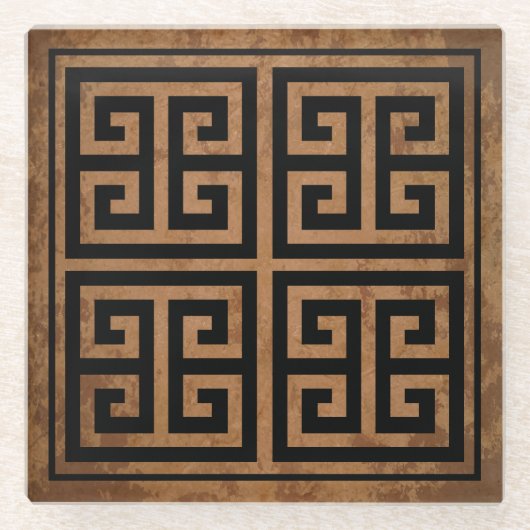 Griechisches Schlüsselmuster Glasuntersetzer (Vorderseite)