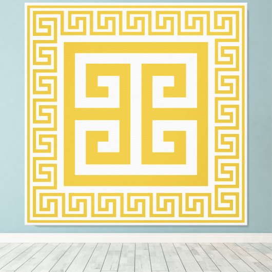 Griechisches Schlüsselmuster Goldene Designkanvas Leinwanddruck (Insitu (Holzboden))
