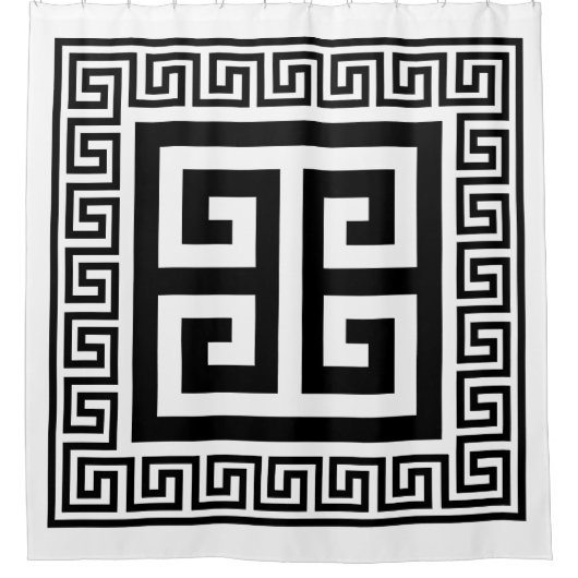 Griechisches Schlüsselmuster Schwarzes Design Duschvorhang (Vorderseite)