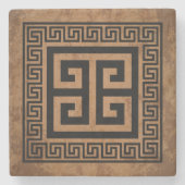 Griechisches Schlüsselmuster Schwarzes Design Steinuntersetzer (Vorderseite)