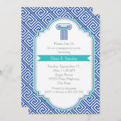Griechisches Schlüsselmuster und blaue Spalte Einladung (Vorne/Hinten)