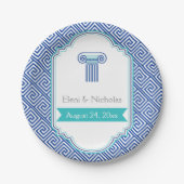Griechisches Schlüsselmuster und Hochzeit in Aqua- Pappteller (Vorderseite)