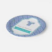 Griechisches Schlüsselmuster und Hochzeit in Aqua- Pappteller (Schrägansicht)