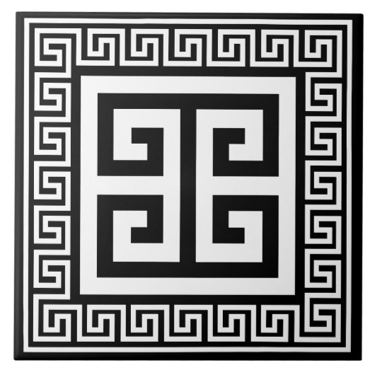 Griechisches Schlüsselmuster weiß über schwarzes D Fliese (Vorderseite)
