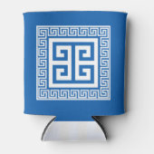 Griechisches Schlüsselmuster: Weiß und Blau Dosenkühler (Vorderseite)