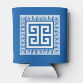 Griechisches Schlüsselmuster: Weiß und Blau Dosenkühler (Rückseite)