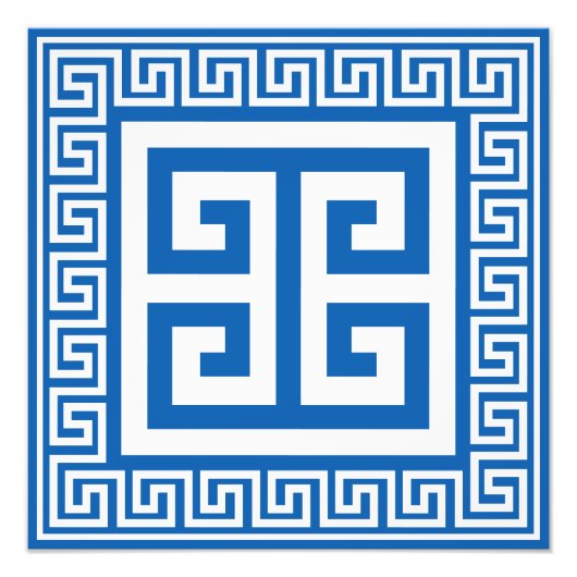 Griechisches Schlüsselmuster: Weiß und Blau Fotodruck (Vorne)