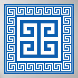 Griechisches Schlüsselmuster: Weiß und Blau Poster