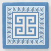 Griechisches Schlüsselmuster: Weiß und Blau Steinuntersetzer (Vorderseite)