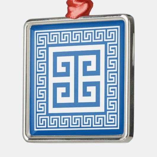 Griechisches Schlüsselmuster Weiß- und Blautöne Ornament Aus Metall (Links)