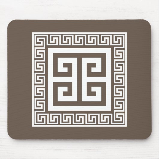 Griechisches Schlüsselmuster, weiß und braun Mousepad (Vorne)