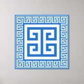 Griechisches Schlüsselmuster, weiße und blaue Lein Leinwanddruck (Vorderseite)