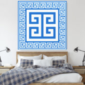 Griechisches Schlüsselmuster, weiße und blaue Lein Leinwanddruck (Insitu (Schlafzimmer))